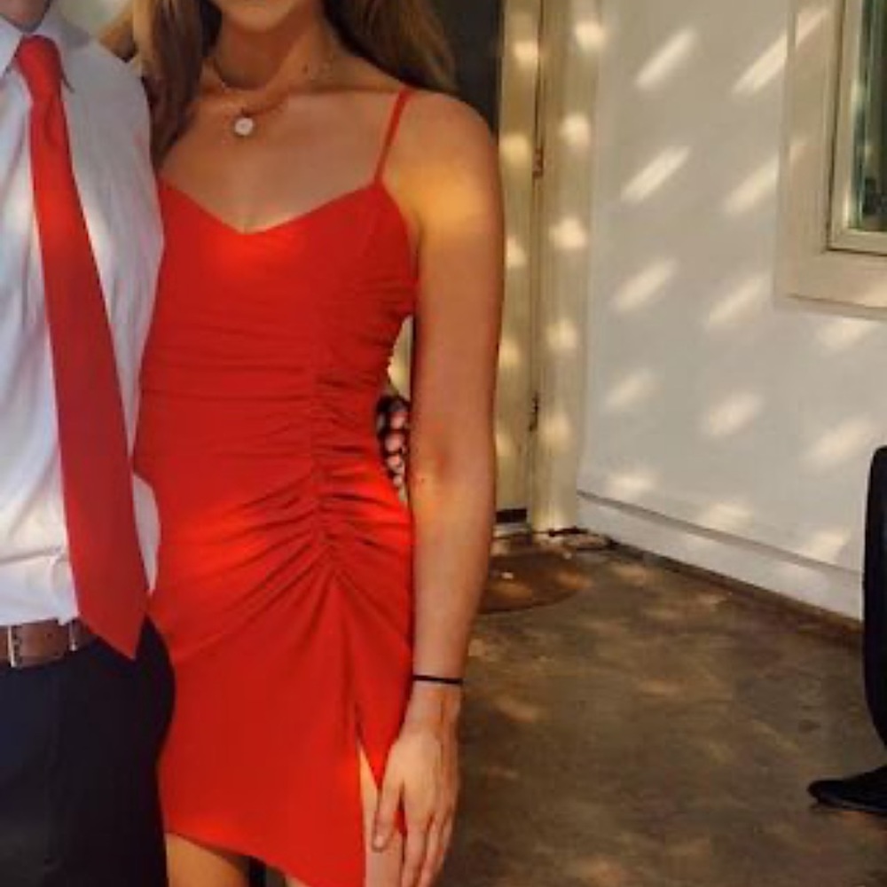 Red dress with slit! So flattering